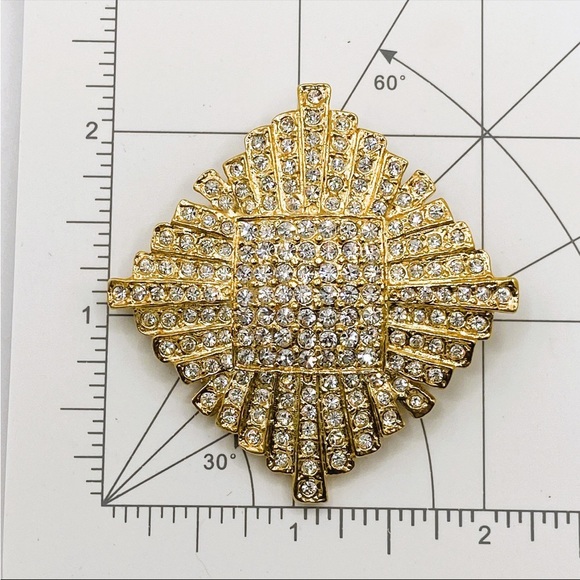 NWT Vintage Roman Company Rhinestone Brooch, Gold Tone, Starburst Diamond Shape - Picture 6 of 6